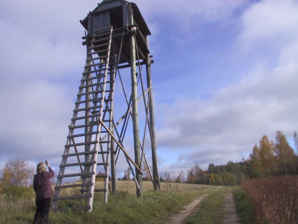 Filmējam torni, no kura mednieks aplūkoja lāci.
Autors: Sandra Pētersone