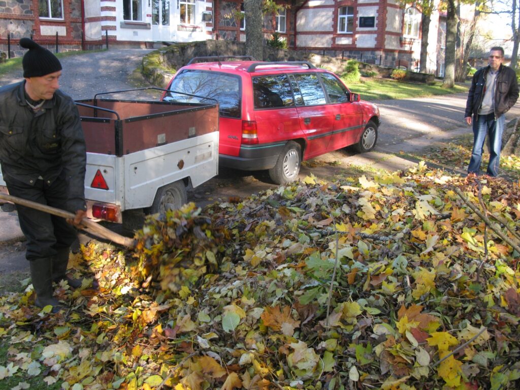  Slimnīcas saimniecības pārzinis Jānis Gaugers (no labās) priecājas, ka smiltenietim Guntim Mūrniekam vajag iestādes parkā sagrābtās lapas. Tām pakaļ varot braukt ikviens.
Autors: Sandra Pētersone