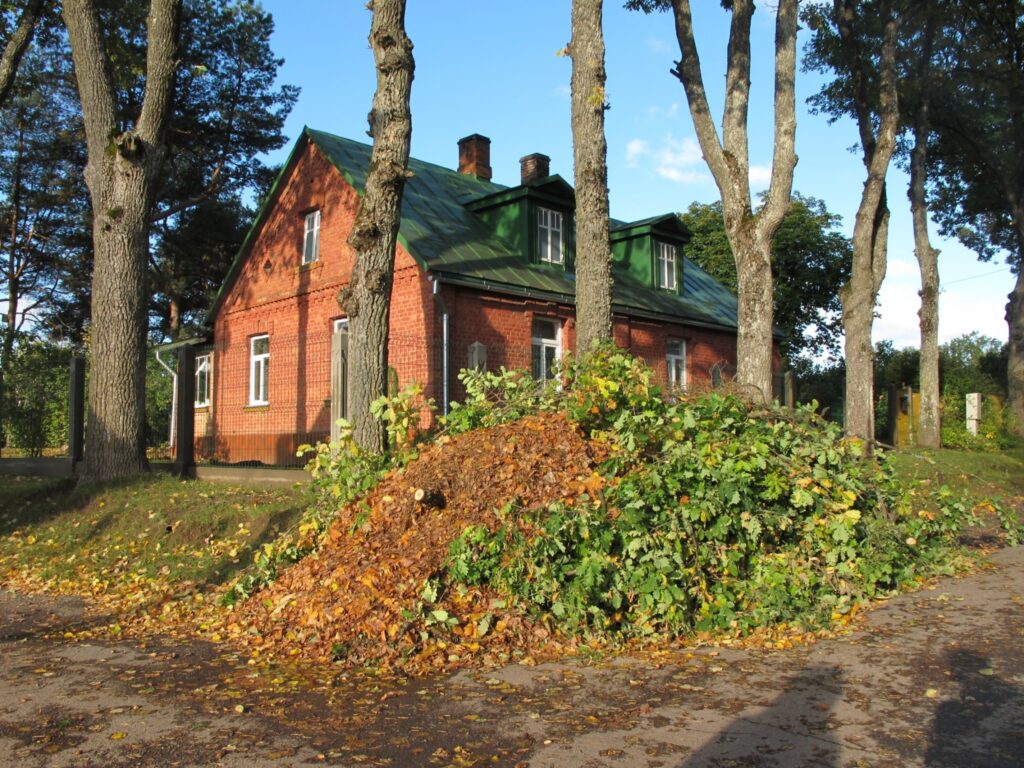 Valkā, Varoņu ielā, kādas privātmājas saimnieki, uzkopjot savu īpašumu, zarus un lapas sametuši lielā kaudzē gandrīz vai uz ceļa. 
Autors: Aldis Dubļāns