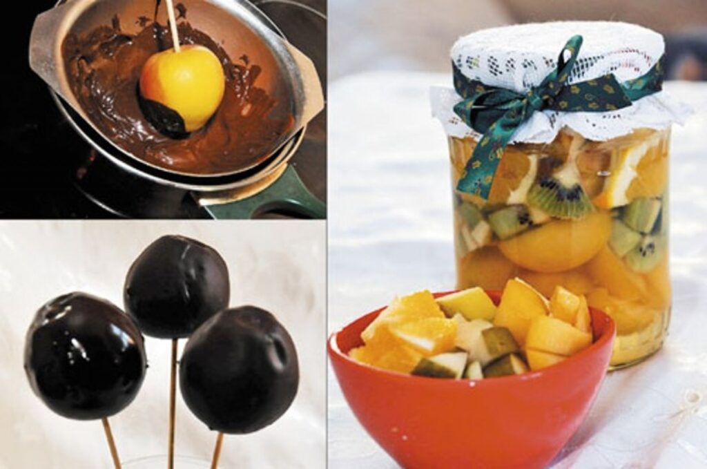 Attēlā – augļi šokolādes glazūrā un eksotisko augļu kompots 
Autors: Dainis Ģelzis