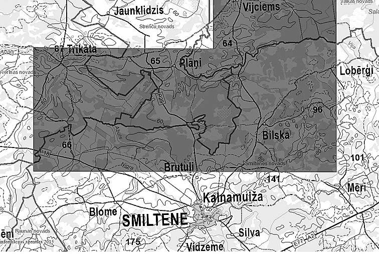 Apsekojamā teritorija attēlota, kā pelēks daudzstūris. 

Autors: LATVIJAS ĢEOTELPISKĀS INFORMĀCIJAS AĢENTŪRAS MATERIĀLS