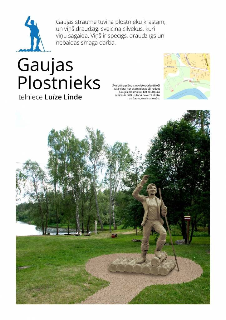 Konkursā par Strenču Gaujas plostnieka skulptūras skiču projekta izstrādi uzvarēja tēlnieces Luīzes Lindes iesniegtais darbs (attēls no Strenču novada domes arhīva).