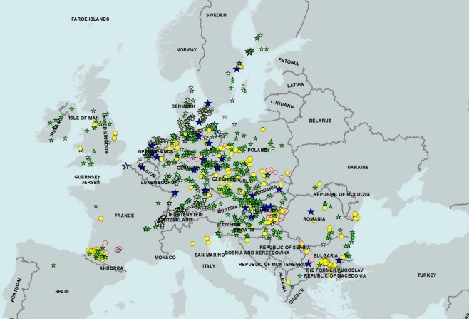 Karte ar putnu gripas uzliesmojumu izvietojumu 2017. gadā
