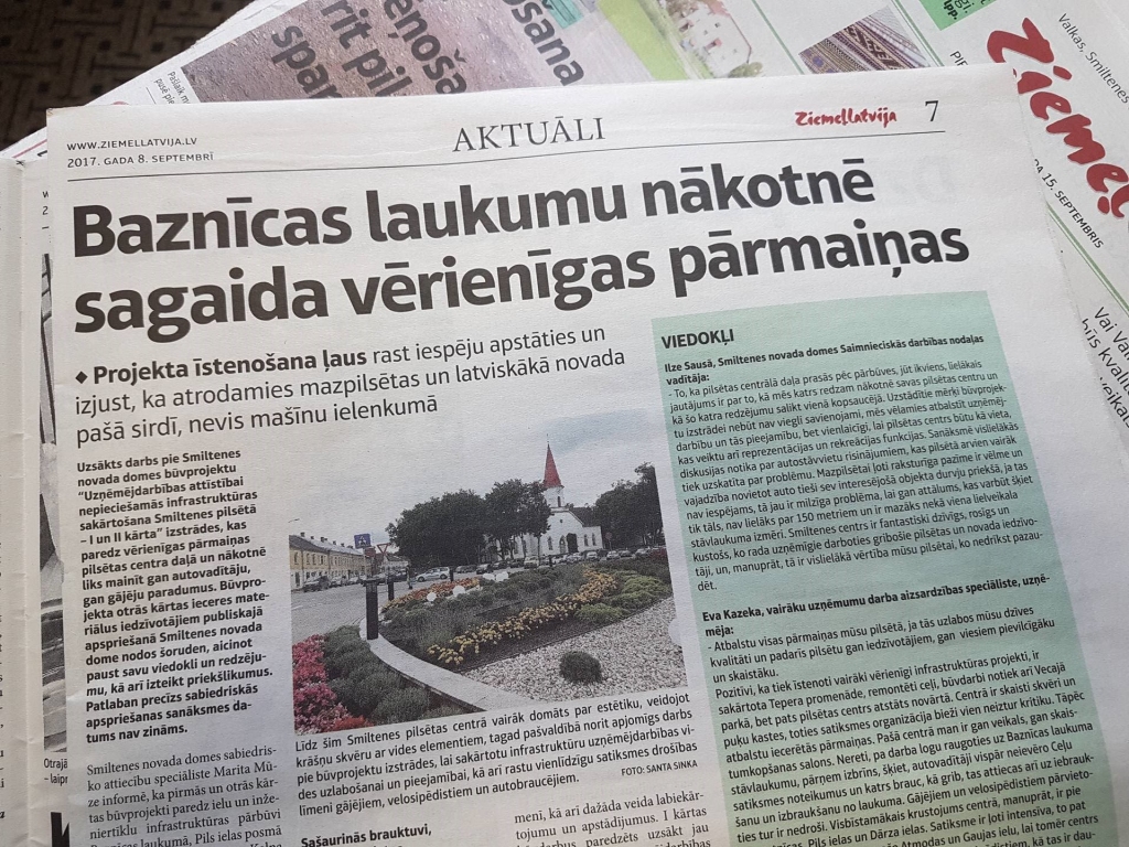 “Ziemeļlatvija” jau rakstīja par divu vērienīgu būvprojektu izstrādi, kuru īstenošana nākotnē atnesīs lielas pārmaiņas Smiltenes pilsētas centrā. Kādām tām jābūt – savas domas un priekšlikumus ikviens iedzīvotājs ir aicināts izteikt piektdien.                                                                                                                                                      
Autors:  SANTA SINKA