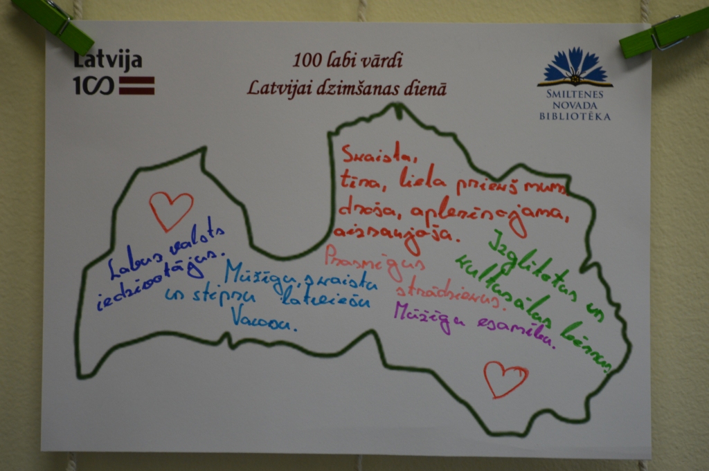 Smiltenes novada bibliotēkas bērnu apkalpošanas nodaļa aicina piedalīties akcijā “100 labi vārdi Latvijai”.                                             
Autors:  SANDRA PĒTERSONE