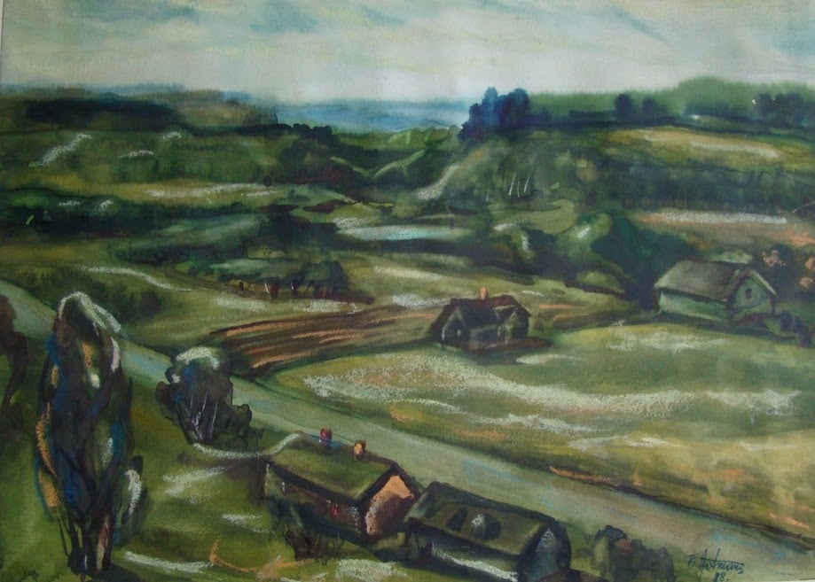 Bruno Artmaņa glezna ''Lejup no kalna''. Akvarelis, pastelis, papīrs. 1988.g. 
Autors: No 