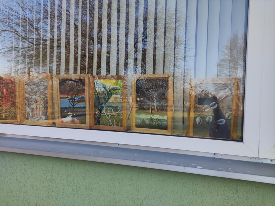Blomes bibliotēkas logos skatāma Bilskas pagasta iedzīvotājas Vijas Meisteres gleznu ceļojošā izstāde “Tepat pie mums”.         
Autors: KRISTĪNE METUZĀLE