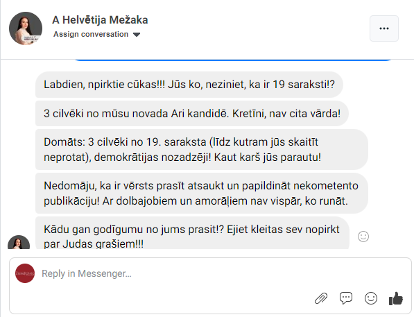 Angelinas Helvētijas Mežakas 'Facebook' vēstule laikrakstam 'Ziemeļlatvija' (ekrānšāviņš).