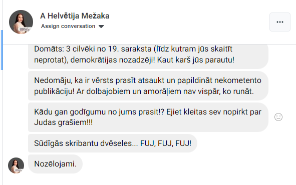 Angelinas Helvētijas Mežakas 'Facebook' vēstules laikrakstam 'Ziemeļlatvija' turpinājums (ekrānšāviņš).